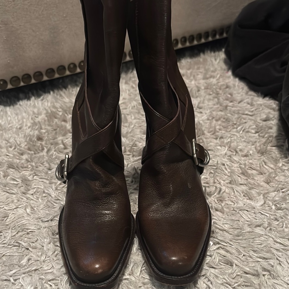 Prada Brown Ankle Boots with Buckles and Vintage Style sz 7